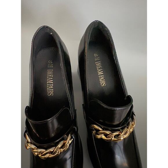 Dream Pairs Loafer Platform Heel Patent Black Gold Chain Dark Academia Women 10 - Picture 4 of 8